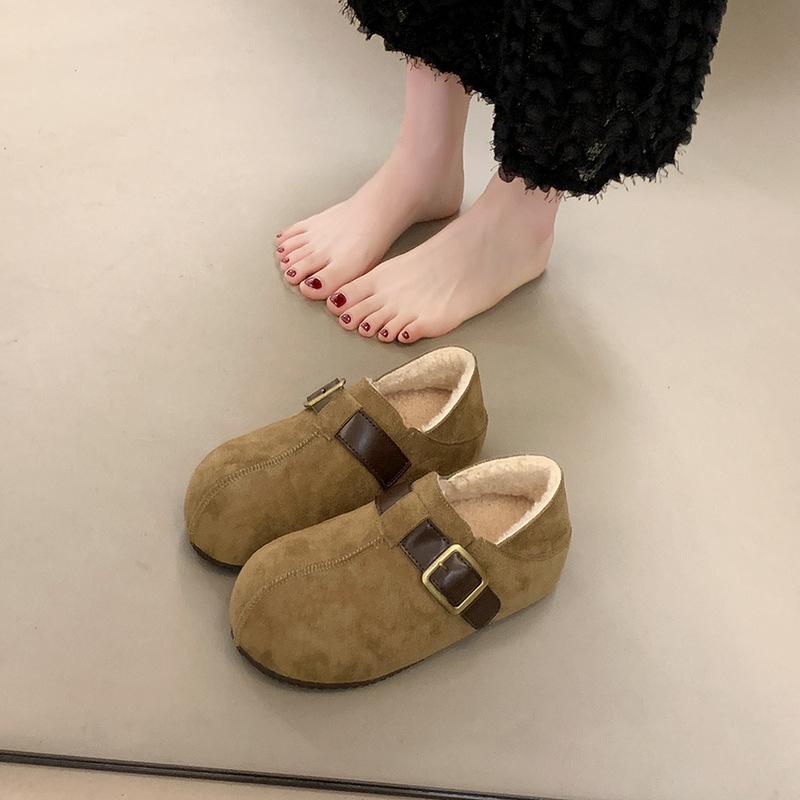 Inner heightened thick-soled bag head slippers women's 2025 autumn new retro belt buckle lazy outer wear Birken all-inclusive cotton shoes