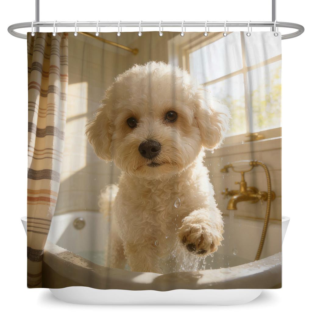 Cute Animals Pets Bathroom Shower Curtains Cat Dog Panda Giraffe Bathroom Decor Waterproof Curtain With Hooks Polyester Curtain