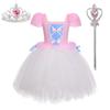 Pink Princess Tutu Dress, Retro Cowboy Denim Layered Kids Party Mesh Dress for Pretend Play