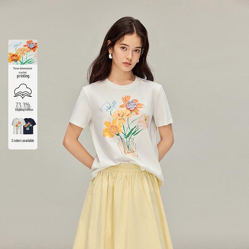 

INMAN Women s 3D Floral Print Round Neck Short Sleeve T-Shirt M