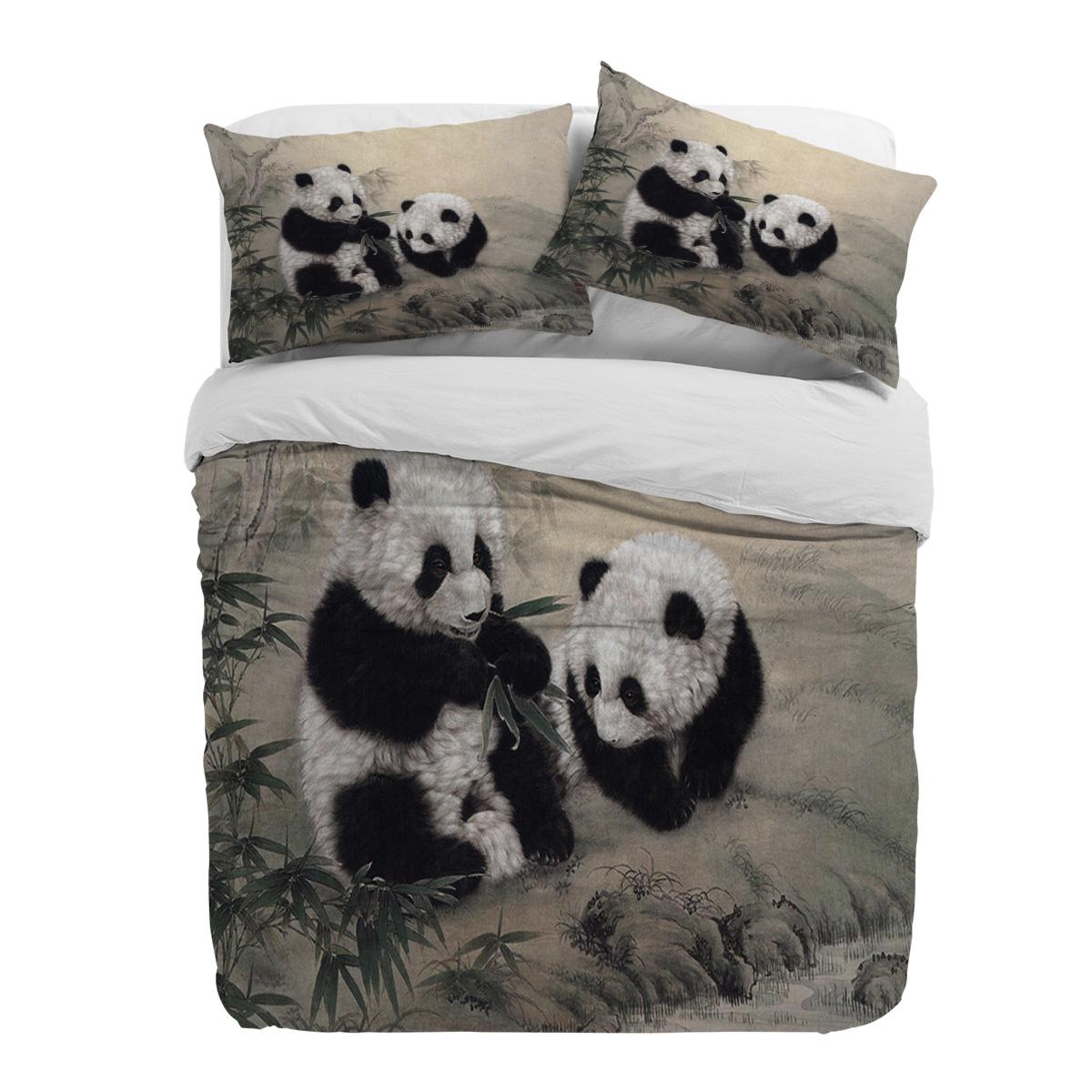 

Пододеяльник с наволочкой с рисунком панды и бамбука, выполненным тушью, на заказ, комплект постельного белья из 3 предметов, пододеяльник для двуспальной кровати, домашний текстиль EU single(135x200cm)
