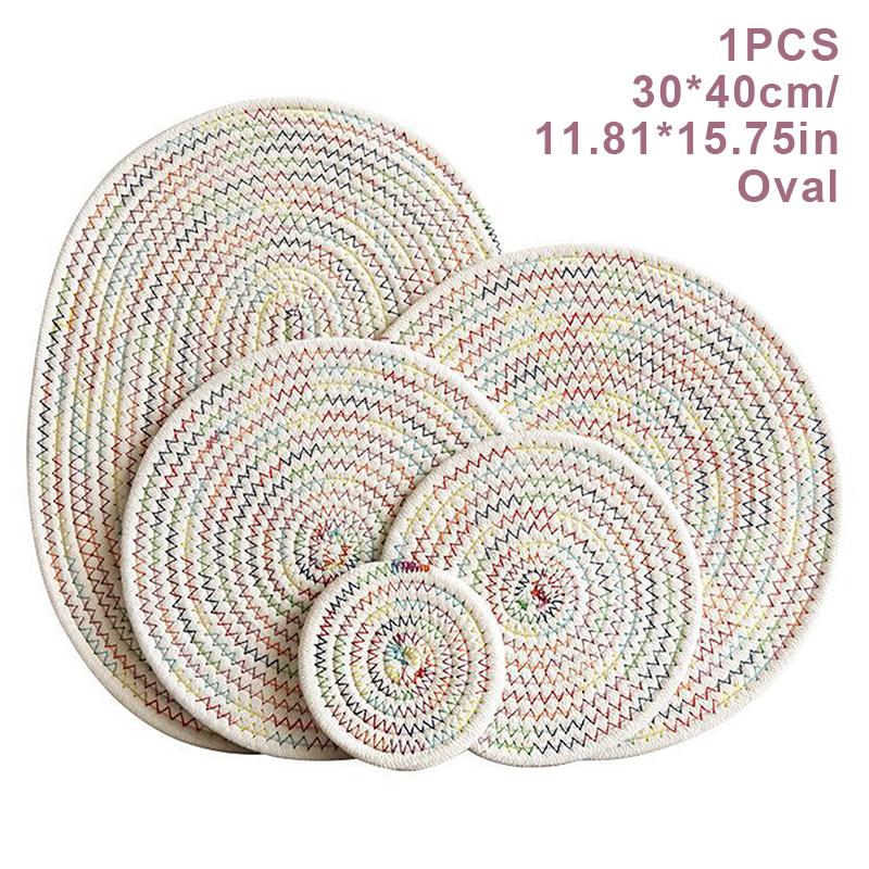 Natural Table Mat Insulation Pad Soft Heat Insulation Japanese Style Non-Slip Cotton Simple Oval Woven Mat Kitchen Supplies