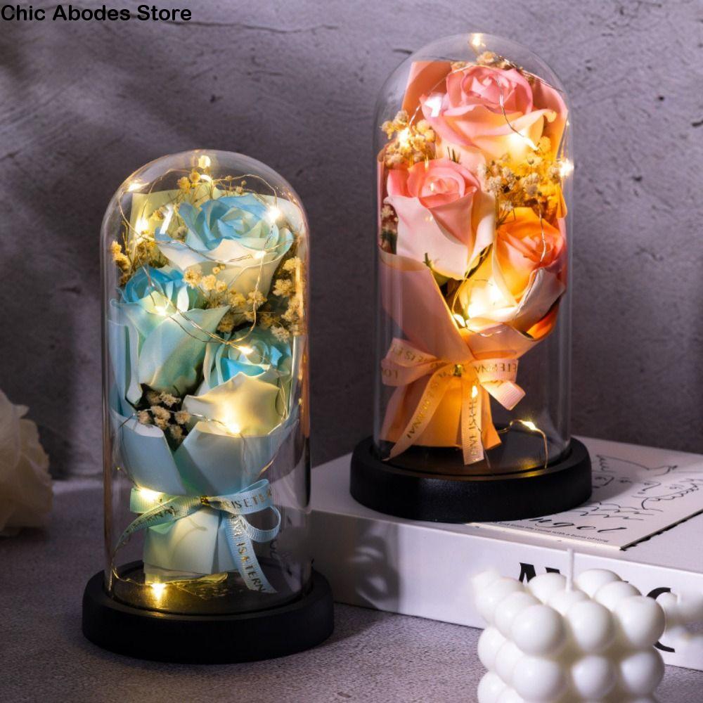 

Acrylic Dome Rose Eternal Flowers LED Light Bouquet Decoration Starry Sky Bouquet Valentine s Day Christmas New Year розовый
