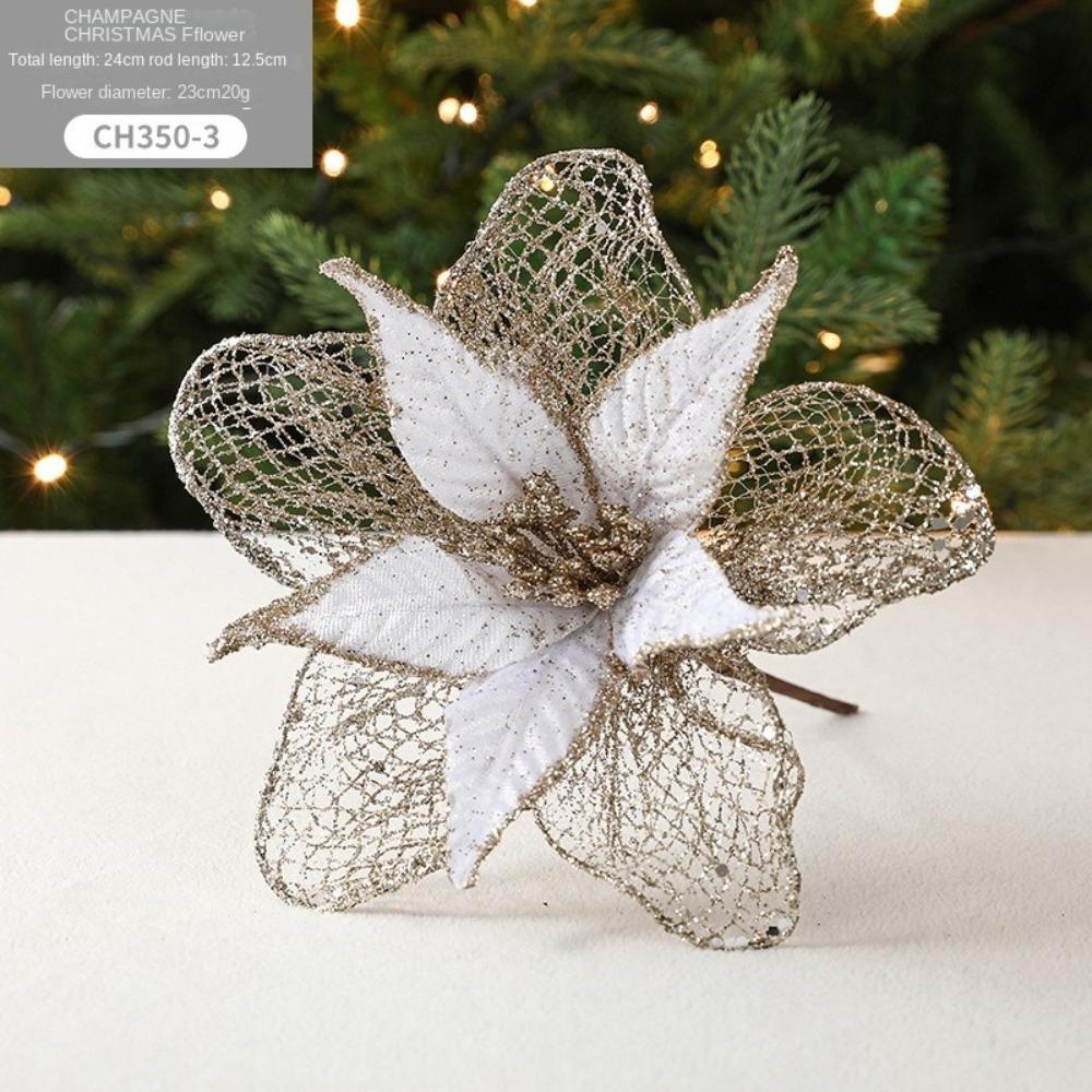 Neue 23cm Weihnachtsstern Glitzerblume Groß DIY Weihnachtsblumen Frohe Weihnachten Hängende Ornamente Weihnachten Baum Dekorationen
