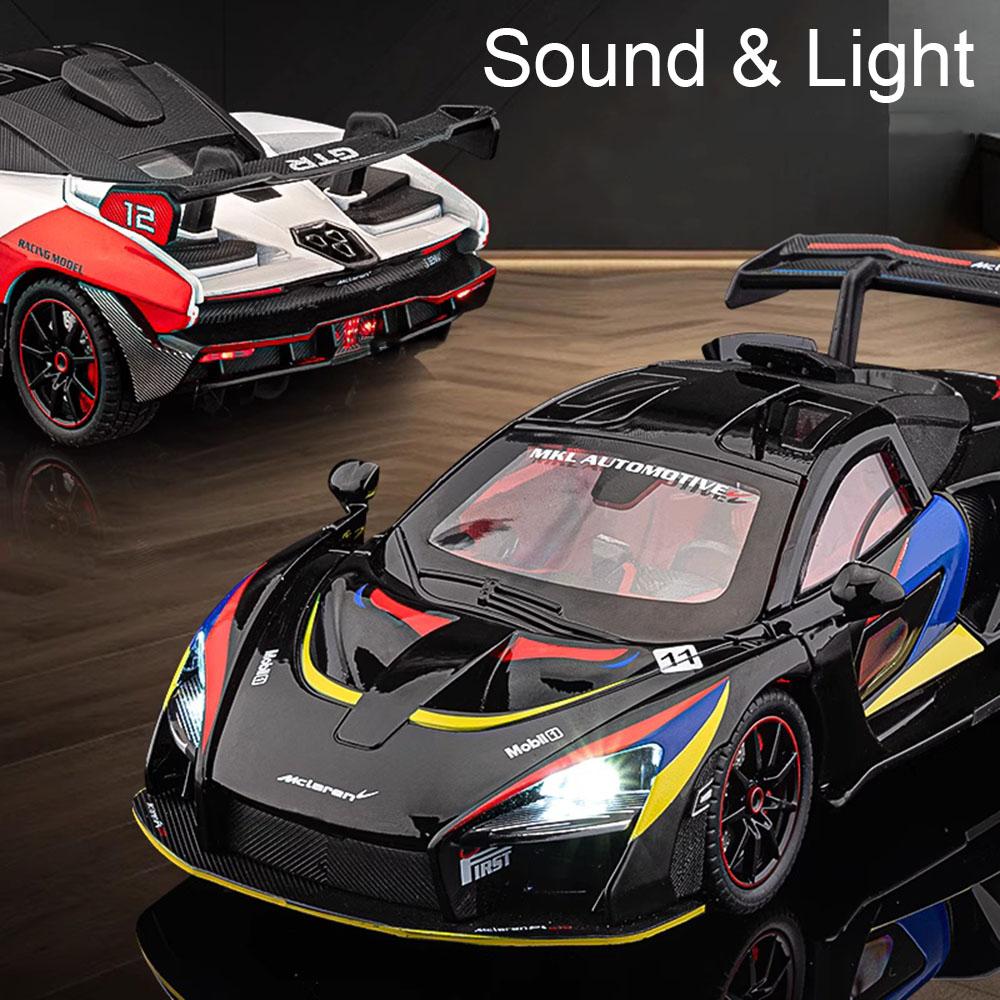 Scale 1:24 Senna P1 Sports Car Toy Model Metal Die-cast Pull Back Supercar Shock Absorption Miniature Vehicles Models Boys Gifts