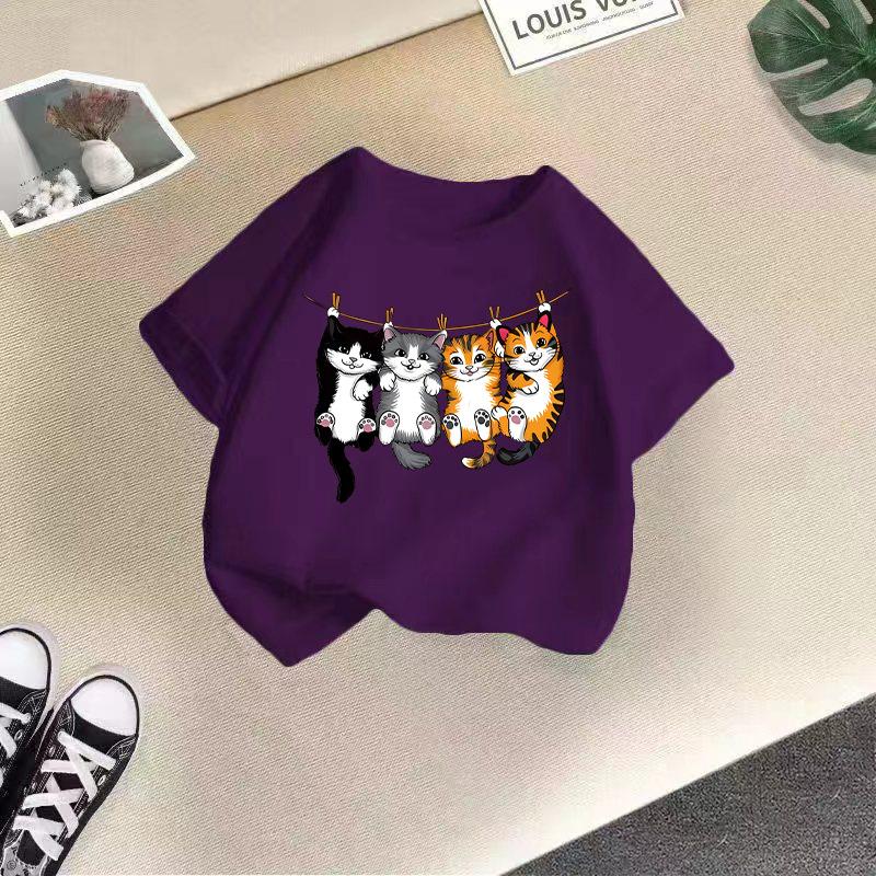 Children's Casual Short-sleeved T-shirt - Summer Girls' And Boys' Fashionable And Cute Cat T-shirt