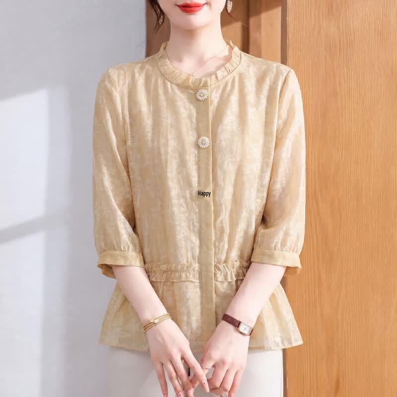Xue Xi Women s Floral Chiffon Short Sleeve Top M жёлтый