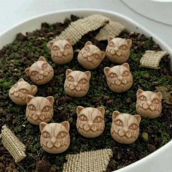 20 Pcs Cat Head Miniature Cat Head Shaped Resin Stones Statue Decorative Animal