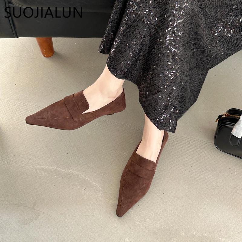Mode SUOJIALUN 2024 Neue Marke Damen Bootsschuhe Spitze Zehenpartie Slipper Damen Elegant Einzelne Schuhe Quadratischer Niedriger Absatz Kleid Pumps Schuhe