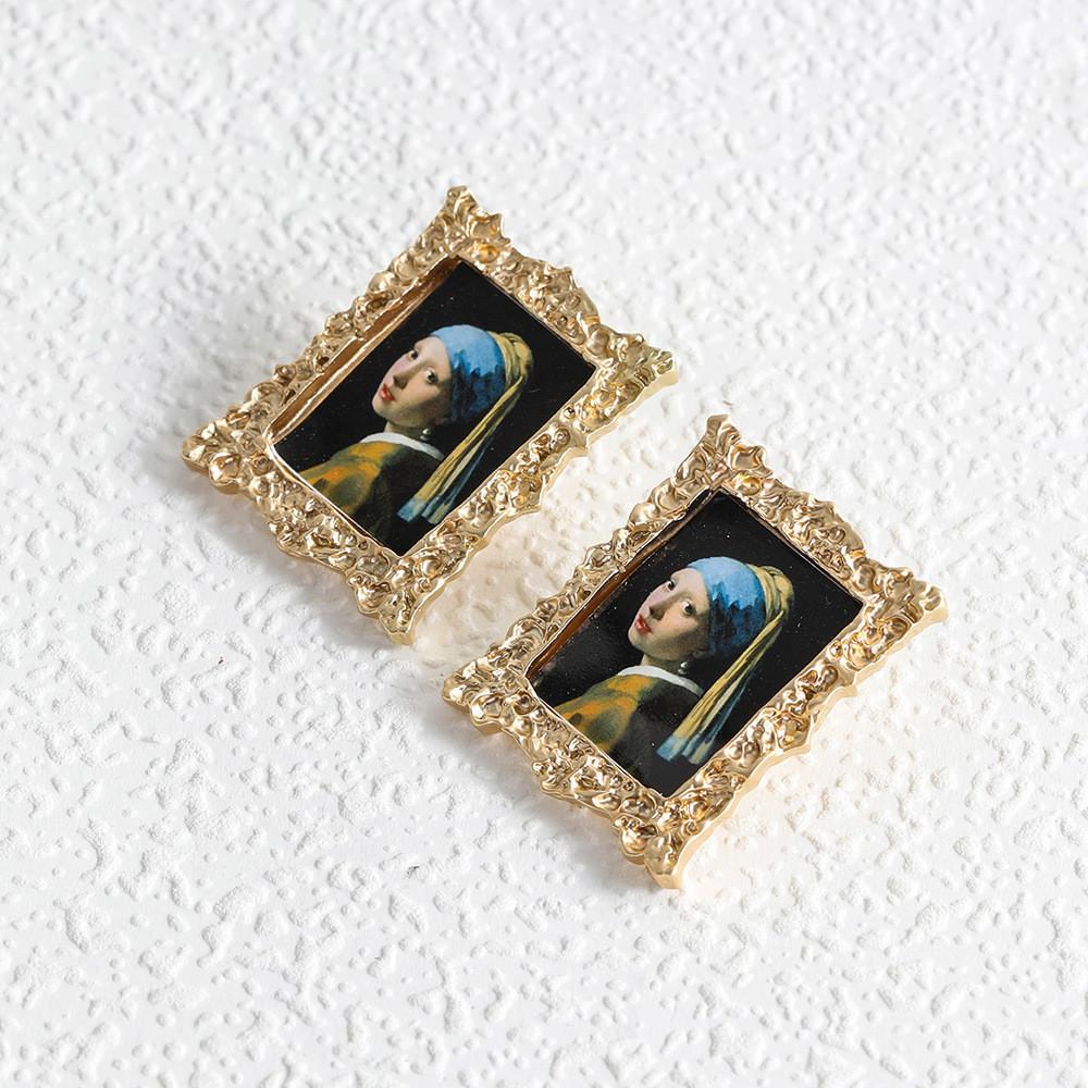 Artistic Portrait Mona Lisa Earrings Geometric Design For Women Fashionable