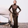 Women Spring Autumn Elegant Long Sleeve Party Club Streetwear Bodycon Red Long Dress