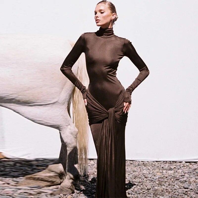Women Spring Autumn Elegant Long Sleeve Party Club Streetwear Bodycon Red Long Dress