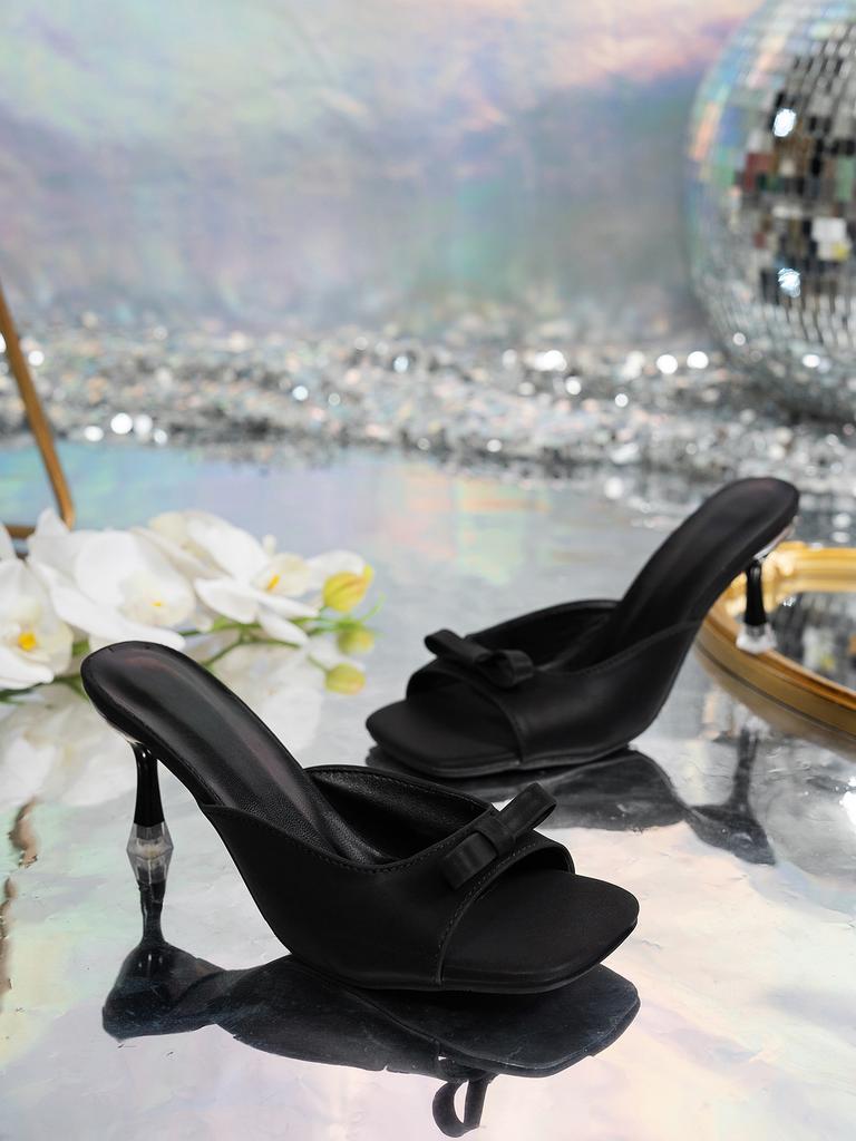 2026 New Slipper Mules Low High Heels Shoes Summer Best Street Look Females Square Head Open Toe Bow Strappy Sandals Women