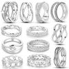 Silver Plated Sparkling Love Rings Zircon Winding Line Geometric Rings For Women Engagement Jewelry Anniversary Gift