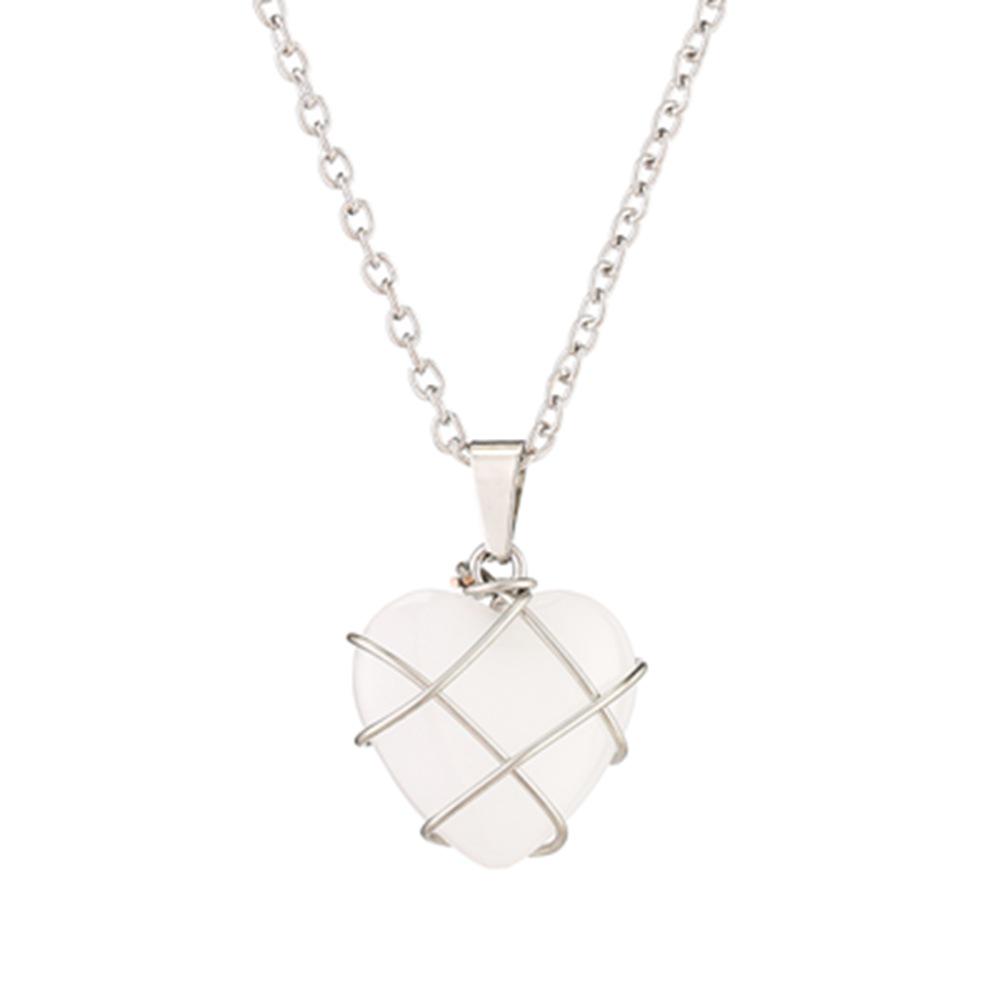 Crystal Heart Necklace with Natural Colored Gemstone Pendant - DIY Wire-Wrapped Heart Shape