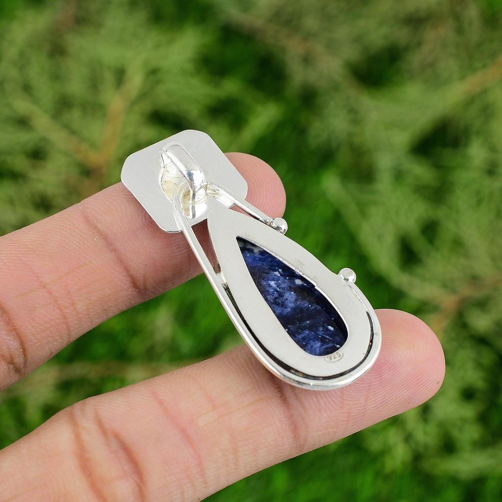 Daughters Day Deal Sterling Silver Pear Sodalite Stone Elegant Wife New Pendant