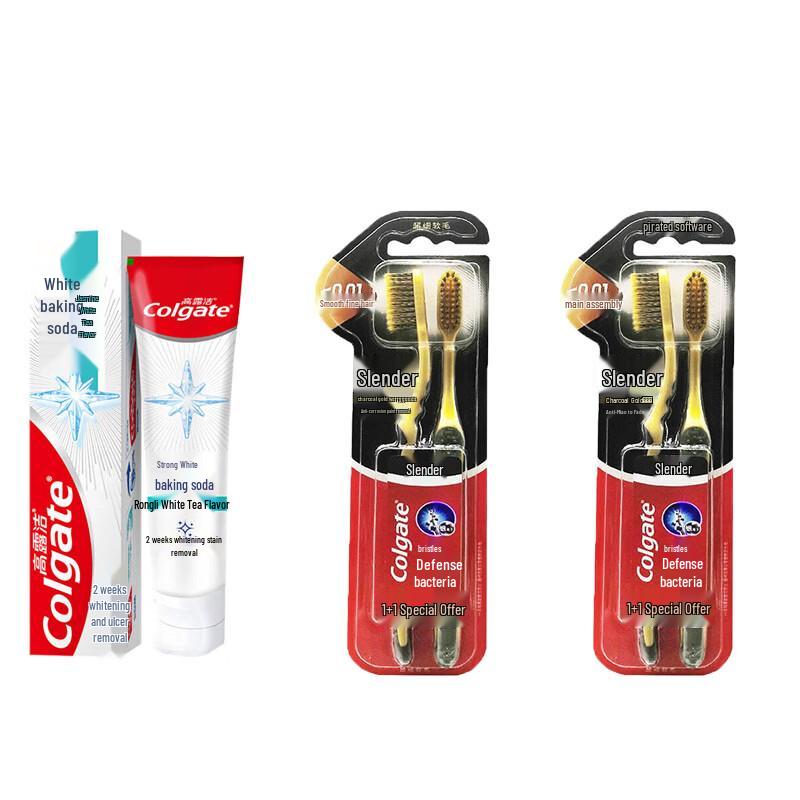 Colgate Optic White Baking Soda Spearmint Toothpaste & Soft Charcoal Toothbrush Family Set