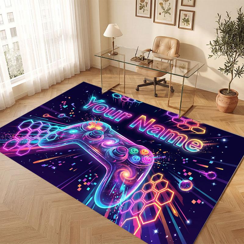 Spielcontroller-Thema Kristall-Samt Bodenläufer Personalisierter Benutzerdefinierter Name Text Warmer Teppich Heimdekoration