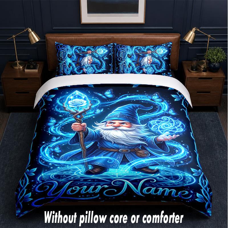 Gnome Theme Custom Text Or Name 3Pcs Bedding Set,1 Flat Sheet & 2 Pillowcases Personalized Home Bedding
