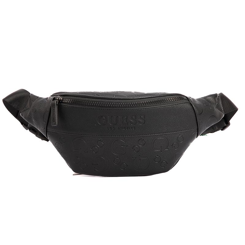 New GUESS Synthetic Leather One Shoulder Crossbody Fanny Pack Sling Bag Regular Men's Black/Dark Gray GSPLD882994BLA