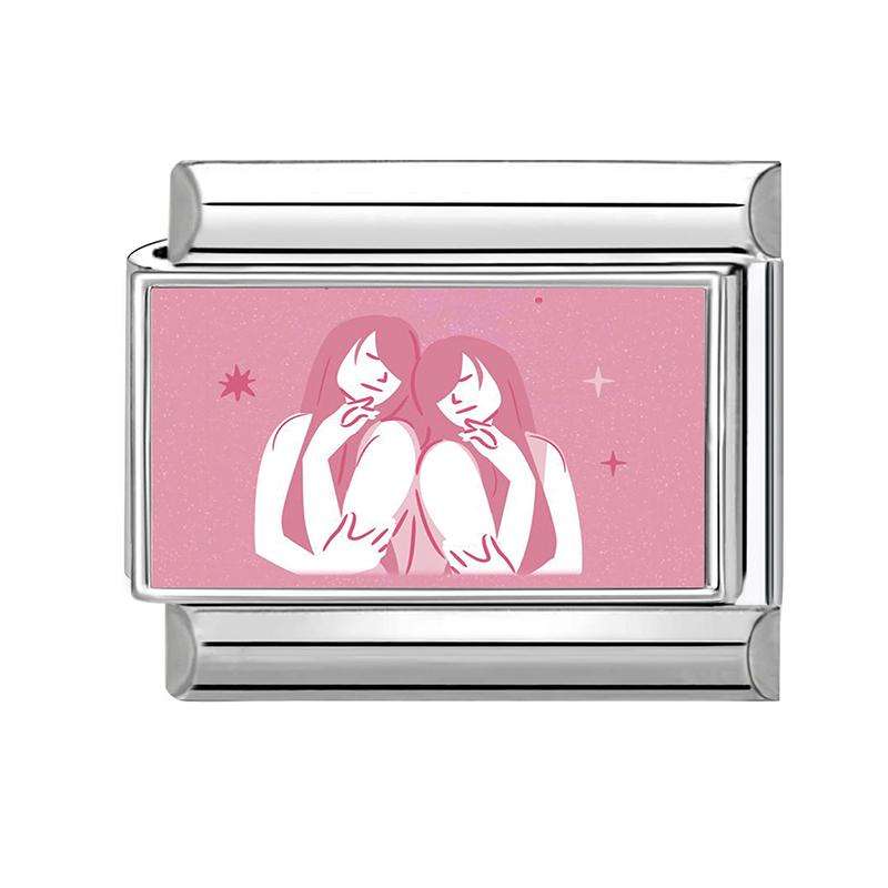 

Y2K Pink Printing 12 Zodiac Signs Series Italian Charm Links Fit 9MM Stainless Steel Bracelet Couple DIY Making Birthday Jewelry