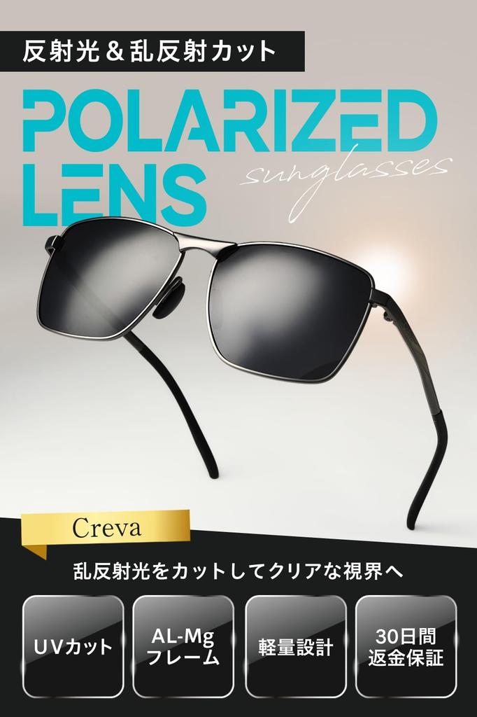 Polarized UV Protection Frame x Gray [Creva] Sunglasses, Sunglasses, Unisex, Lightweight, AL-MG Alloy, (Black Lens)