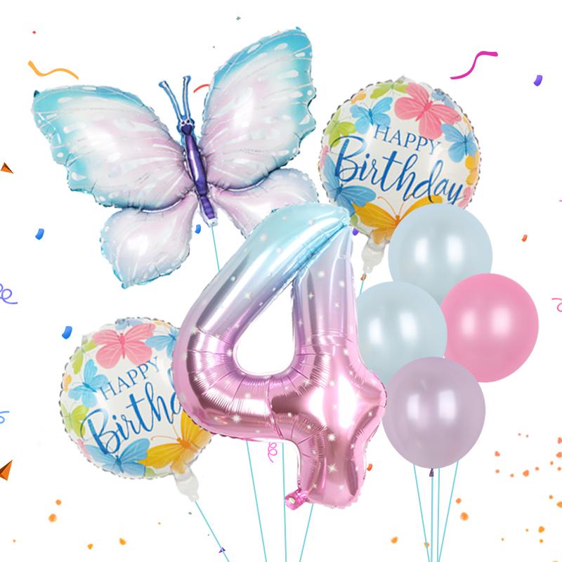 8pcs Butterfly Balloon Set 40inch Gradient Colorful Number 1-9 Foil Balloon Fairy Birthday Party Decoration Baby Shower Supplies