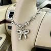Sparkling Rhinestone Bow Chain, Car Steering Wheel Decoration, Exquisite And Elegant, Ladies' Car Interior Decoration Unique