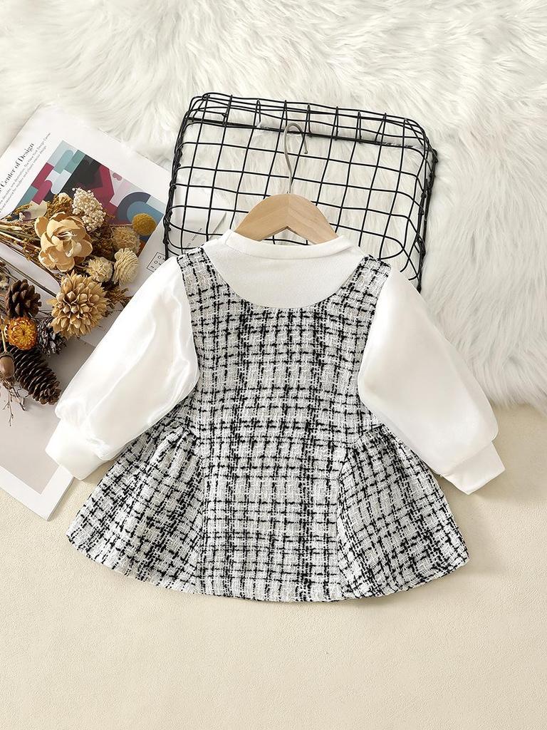 Herbst Mädchen Langarmkleid mit Schleife in der Taille vorne - Kleiner Duftstil