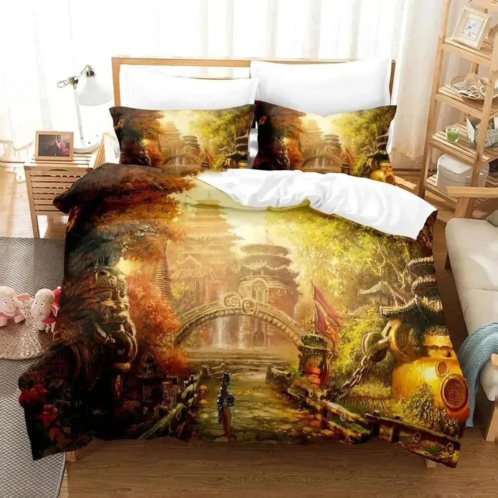 Science Fiction Enchanted Castle Bedding Set Duvet Cover Sheet Printed Bed Set Pillowcase Full Queen King Size Comforter Bedroom