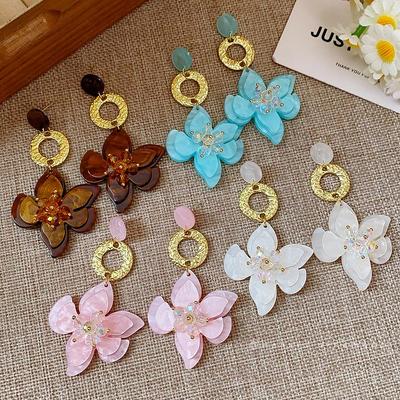 Silver Needle Resin Flower Tassel Earrings: Vintage, Versatile, Light Luxury Fashion Jewelry for Women