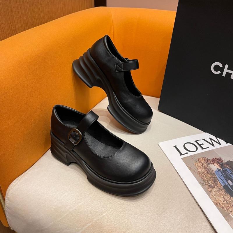 Mary Jane shoes women's thick-soled shallow-mouth single shoes spring round head one-word buckle small leather shoes retro style