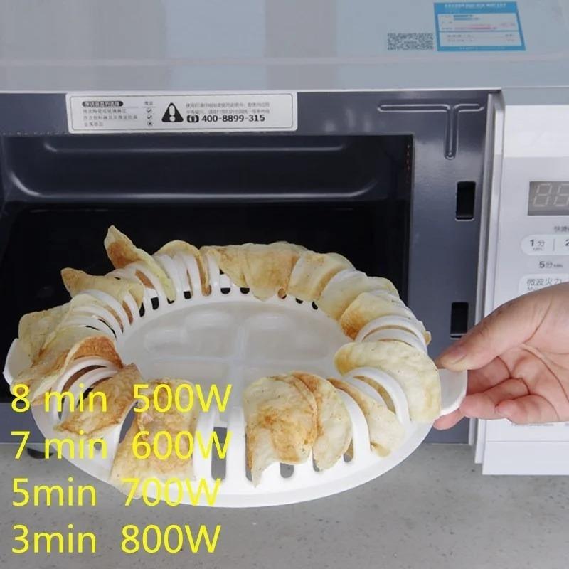 Microwave Oven Degreased Potato Chips Maker Apple Fruit Potato Crisp Chip Slicer Snack Maker DIY Set Tray Kitchen Tool Chip Rack