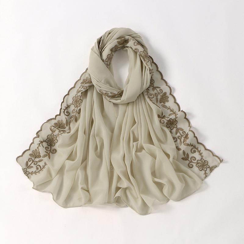 Elegant Women Beach Silk Scarf Solid Embroidery Floral Wrap Shawl Lady Sunscreen Bandanas Hijab Scarve Pareo Headscarf Casual