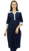Bimba Women's Straight Kurta Slub Cotton Kurti Indian Long Tunic Blouse | Navy Blue|