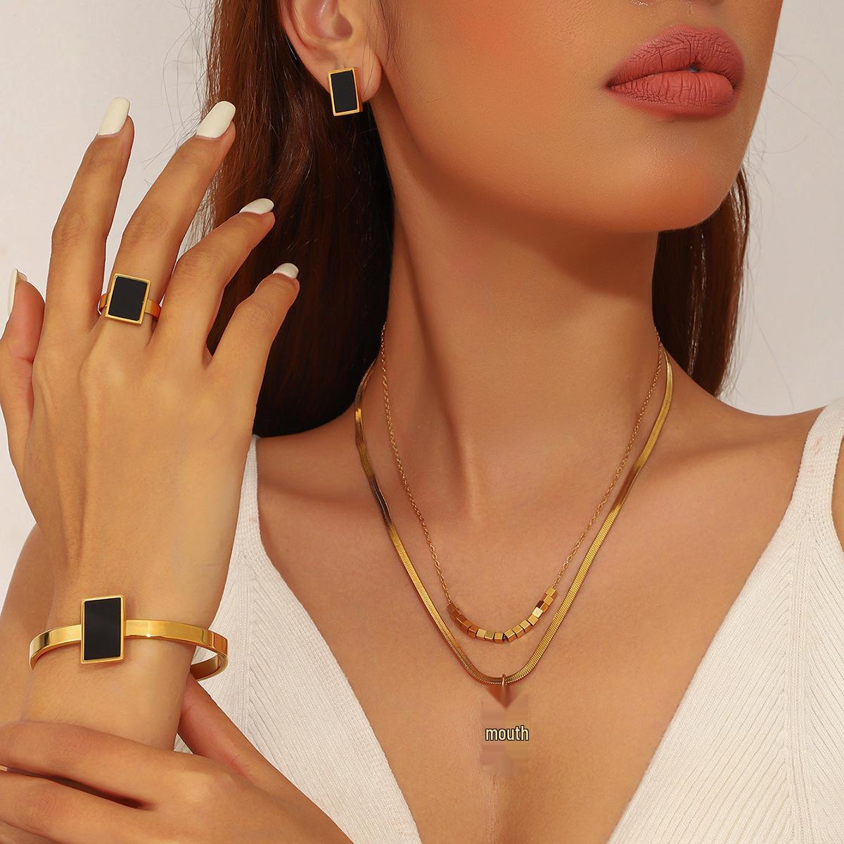 Stylish Titanium Steel Double Layer Stackable Geometric Clavicle Necklace