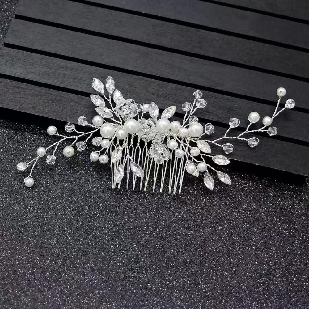 New Pearl Bridal Headdress Rhinestone Elegant Flower Insert Comb Head Jewelry Bridal Wedding