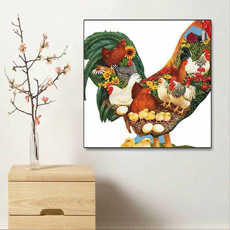 New Arrival 5D DIY Full Circle Diamond Painting "Rooster" Embroidery Cross Stitch Home Decor Gift