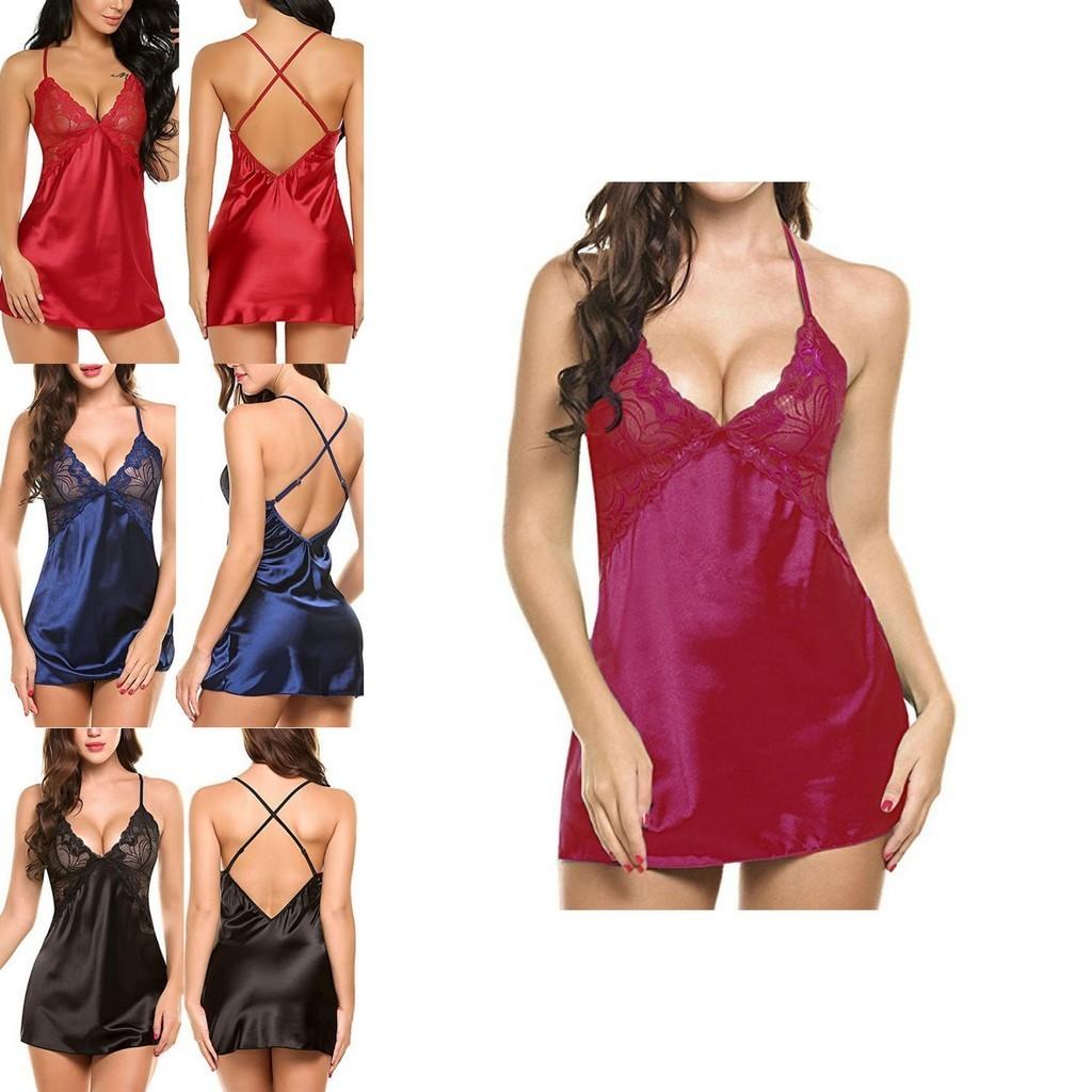 Elegant Women Lady Sexy Lace Sleepwear Satin Nightwear Lingerie Pajamas Suit Size S-xl For Ultimate Comfort
