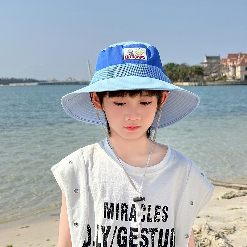 Children's Hat Spring and Summer Boy Handsome Ultraman Fisherman Hat Thin Quick Drying Sun Protection Sun Hat Breathable Beach Hat