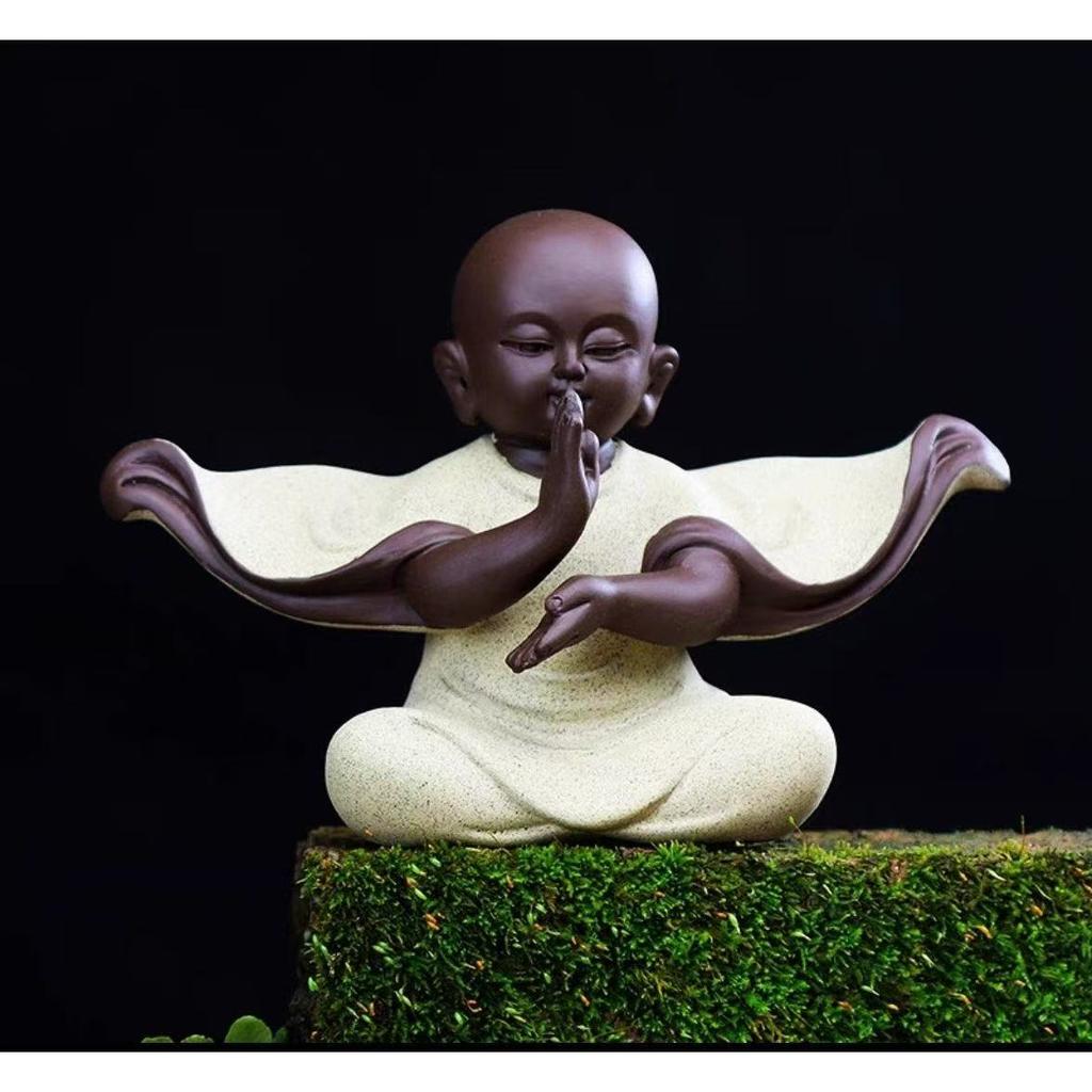 Ceramic Monk Figurine Zen Buddhist Decor Happy Buddha Meditation Monk Figurine for Yoga Room Feng Shui Laughing Buddha forOffice