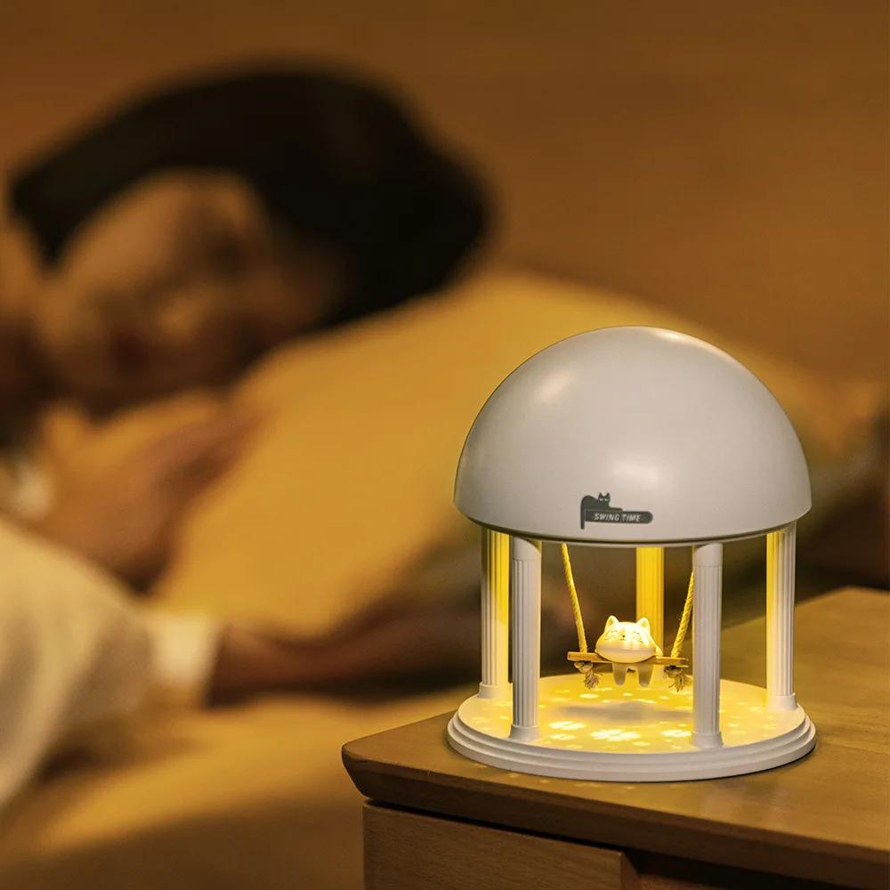 Dreamy Projector Ambient Night Light Wireless Bluetooth Speaker High Pitched Swing Cat Music Box Ambient Lamp
