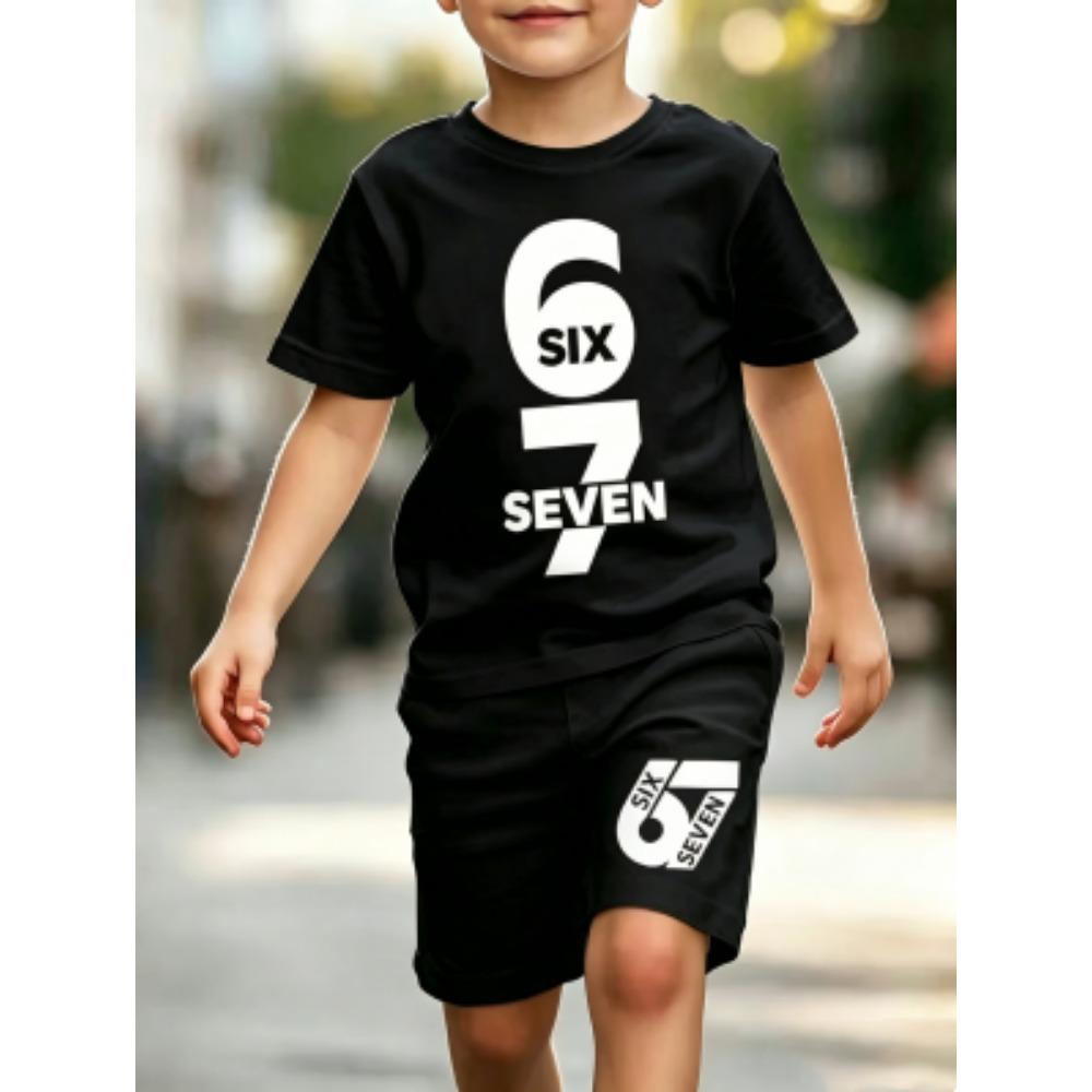 

Personalized Funny 67 Number Printed Kids T-shirt and Shorts 2 Piece Set Summer Home Outdoor Casual Outfit for Boy and Girl s T-shirt Sports Set 5-6Y