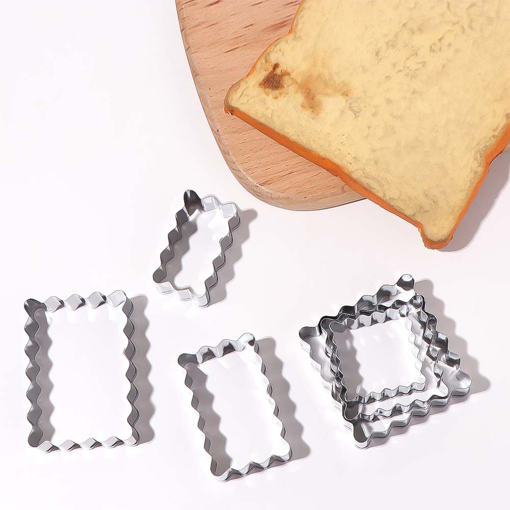 6Pcs Rectangle/Square Blessing Frame Biscuit Mold Wave Cookie Cutter  Sandwich