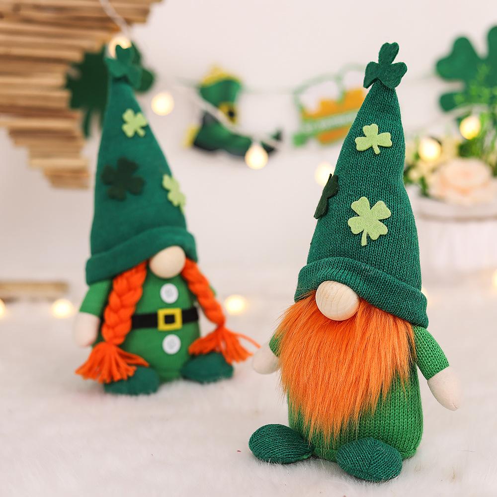 St. Patrick's Day Irish Guardian Saint Patrick Shamrock Knit Hat Couple Plush Dolls Party Decorations Home Desktop Decor