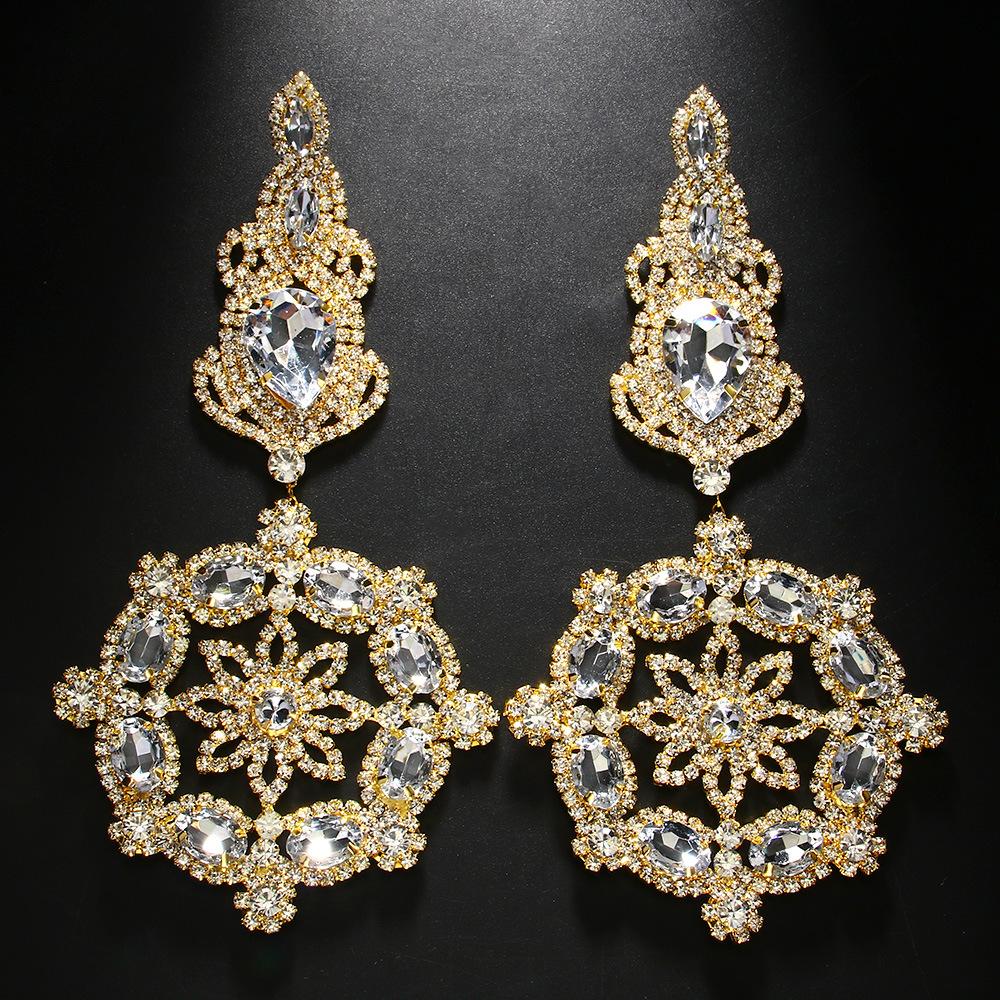 Full of Diamonds Exaggerated Earrings Retro Design Sense Flash Rhinestone Earrings Catwalk Accessories Earrings
