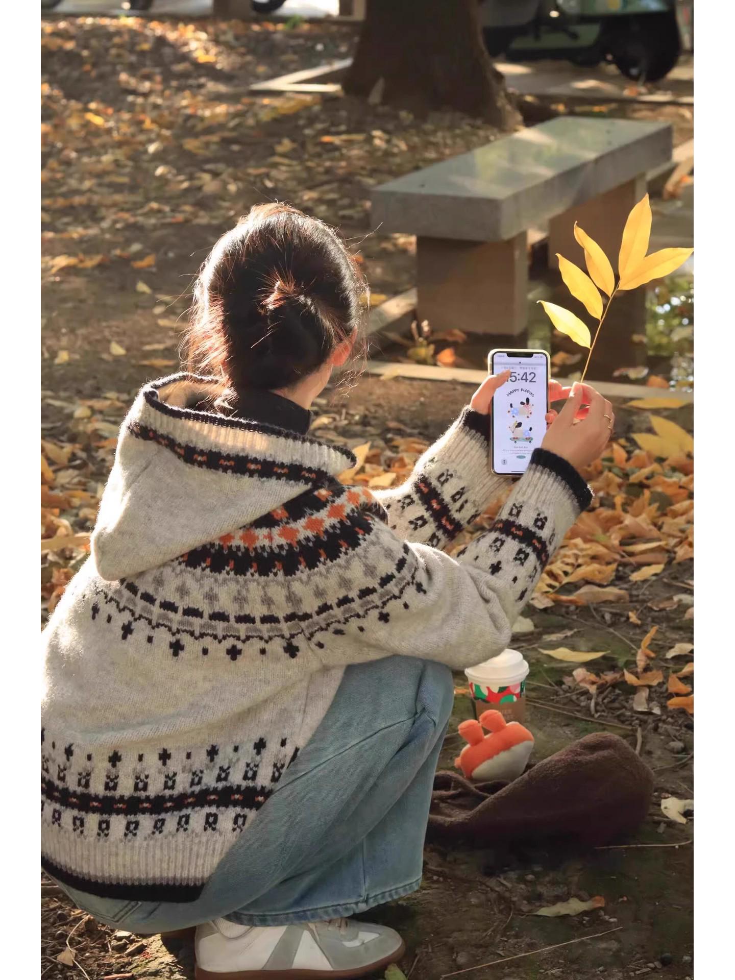 

Ретро кардиган-пальто з в язанням у стилі Fair Isle від Ti Hua - Жіноча осінньо-зимова колекція 2025 Різдвяна M (suggested for 90-105 jin) абрикосовий/сірий колір