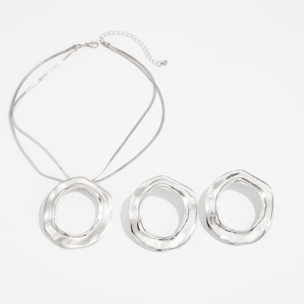 Fashion Irregular Circular Pendant Jewelry Set Gold Silver Color Hollow Necklace Earrings for Women Ins Light Luxury Charm Jewelry Gift