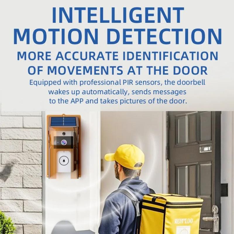 HD Wireless Video Doorbell with Optional Solar Charging Rain Cover, Ultra Long Standby, Voice Changing, Intercom Monitoring, Automatic Power Storage