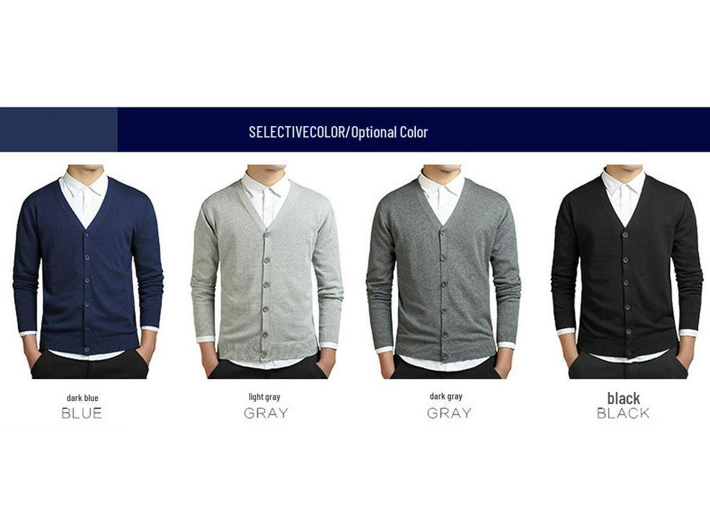 Men's Solid Color Knit V-Neck Cardigan Sweater - Spring/Autumn Business Outerwear